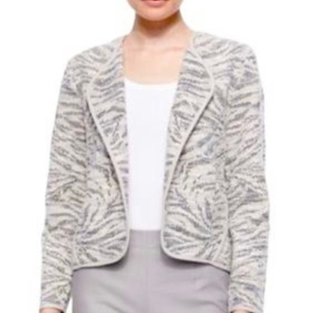 NIC + ZOE Zebra Print Open Front Cardigan Jacket Blazer Silver Black White XS